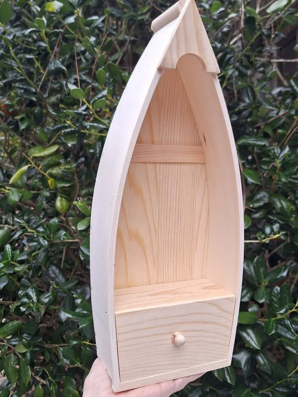 Wood Wall Shelf Display Boat Canoe Sailing Theme Drawer Wooden Curio Cabinet